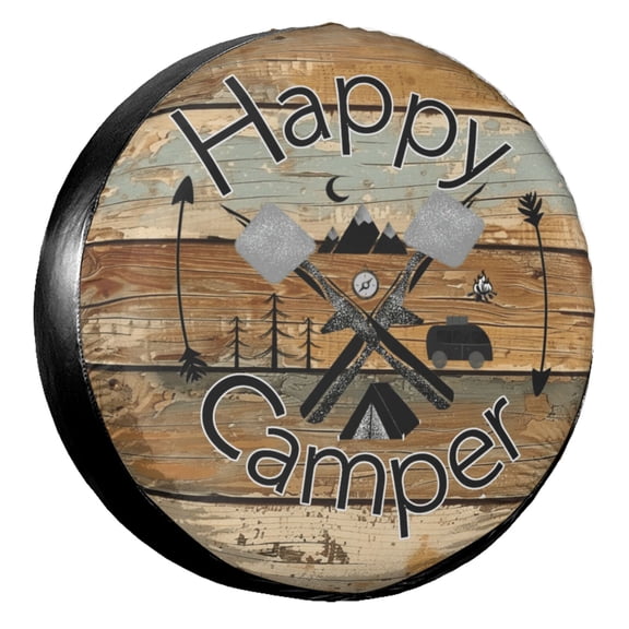 KAKALAD Happy Camper Camping 01 Spare Tire Cover Universal Vehicle Accessories Buckle Car Tools 14”in