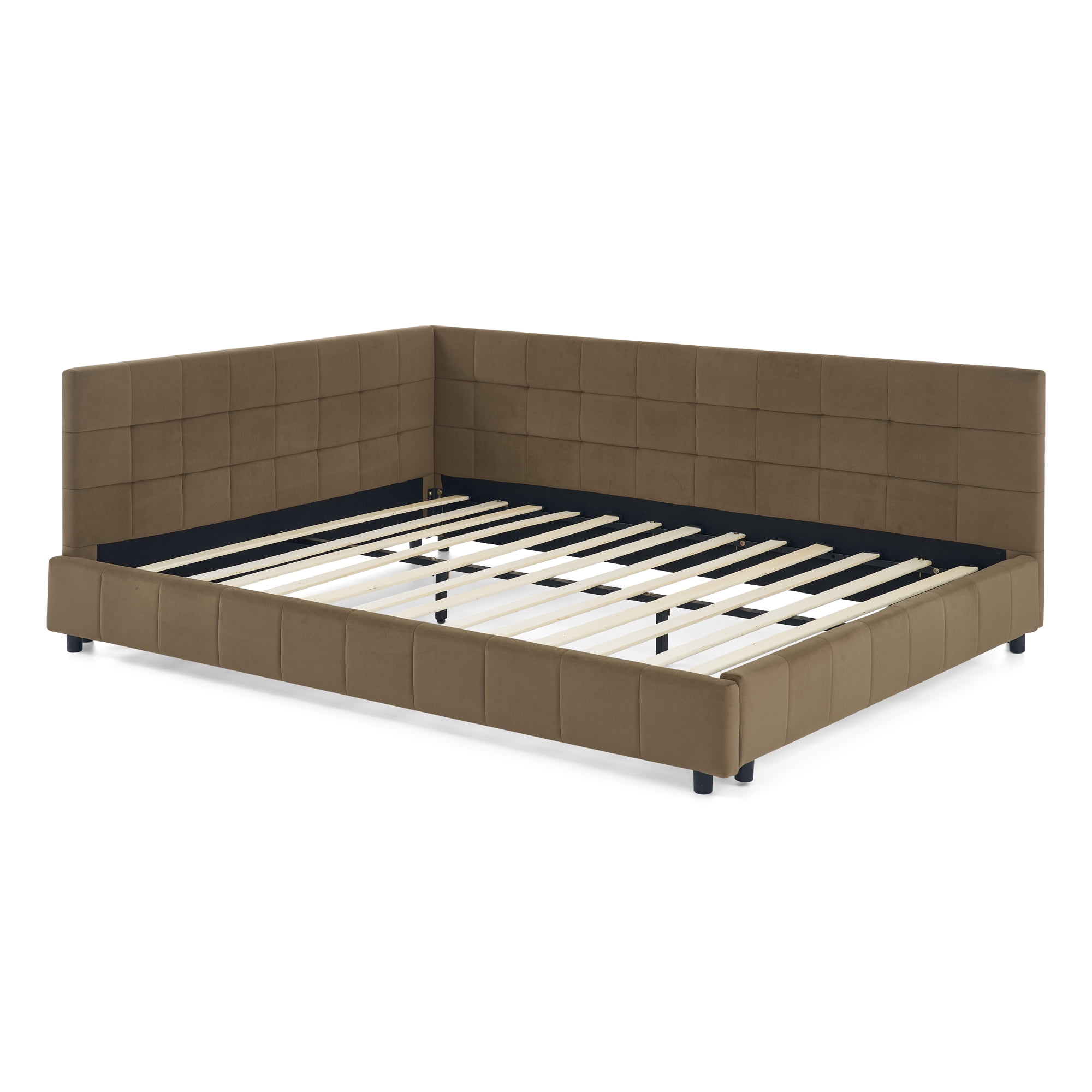 [Luckynote]Queen Size Upholstered Tufted Bed Frame, Sofa Bed Frame with Comfortable Backrest and Armrests, Queen Size Bed for Bedroom, Living Room,Velvet, brown