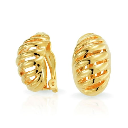 25 Gold Plated Twist Geometric Stripe Twist Shrimp Half Hoop Clip On Earrings For Women Non Pierced Ears 14K Gold Silver Plated Brass ()