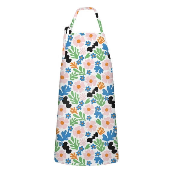 Pioneer Flower Floral Print Pattern Apron for Women and Men, Cotton Linen Waterproof with Pockets, Adjustable, 33x27 Inch for Kitchen, Gardening, BBQ, Salon