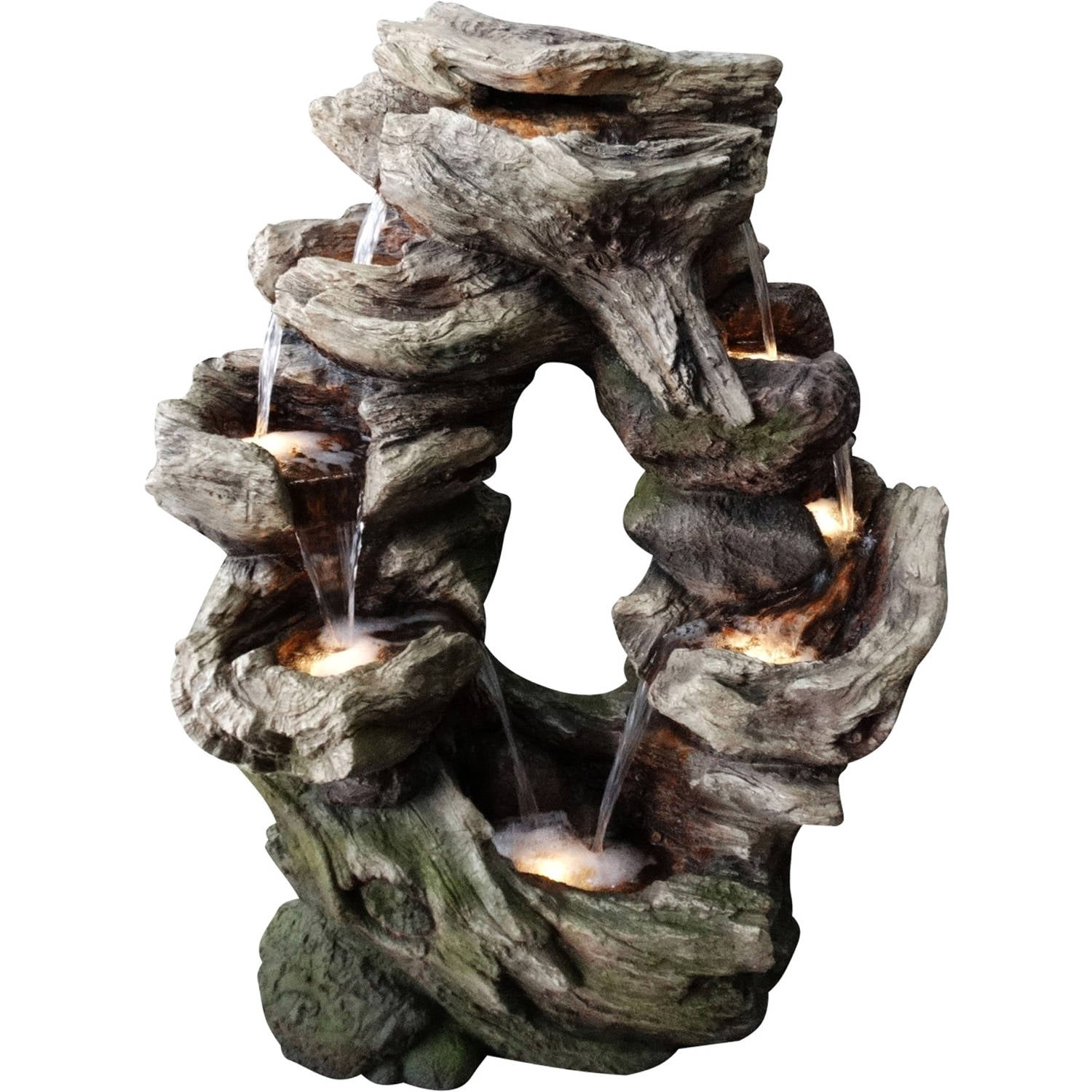 Rainforest Tiered Cascading Fountain with 8 Yellow LED Lights by Alpine Corporation