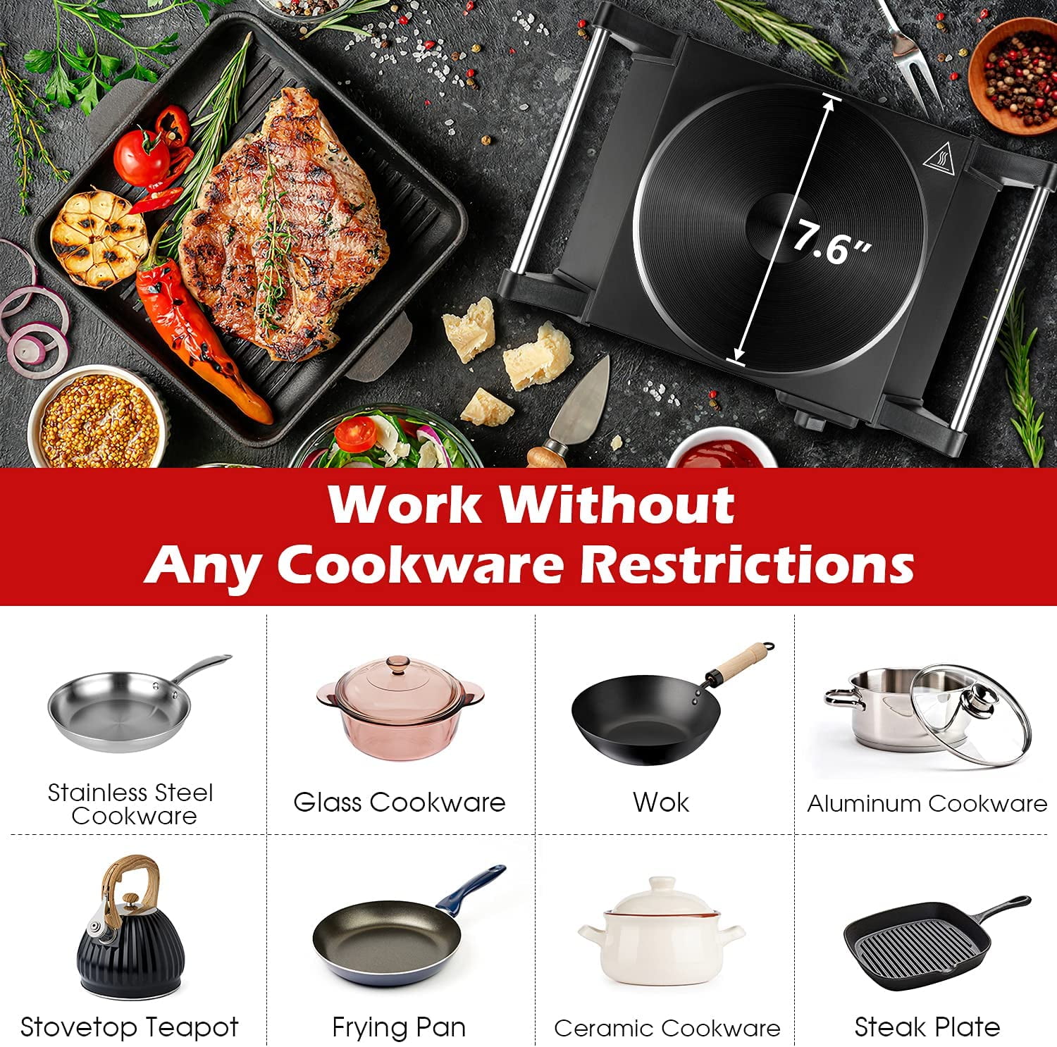 Techwood Hot Plate Portable Electric Stove 1500W Countertop Single