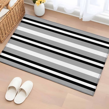 Rectangle Rug 2x3ft Area Rug Gray Black White Stripe Area Rugs for Living Room Bedroom Abstract Geometric Lines Floor Mat Non-Slip Non-Shedding Carpet Indoor Accent Rugs