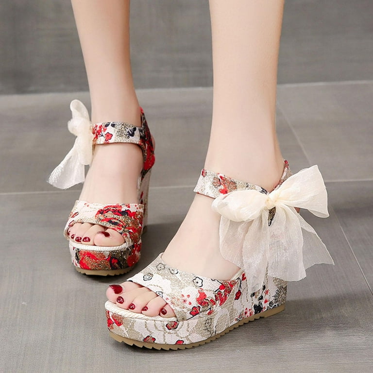 Women s Fish Mouth Wedges Shoes Wedge Heel Lace Up High Heels
