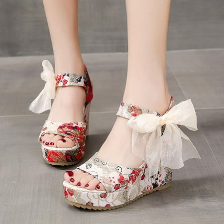 

Yoslce Sandals Women S Fish Mouth Wedges Shoes Wedge Heel Lace Up High Heels Platform