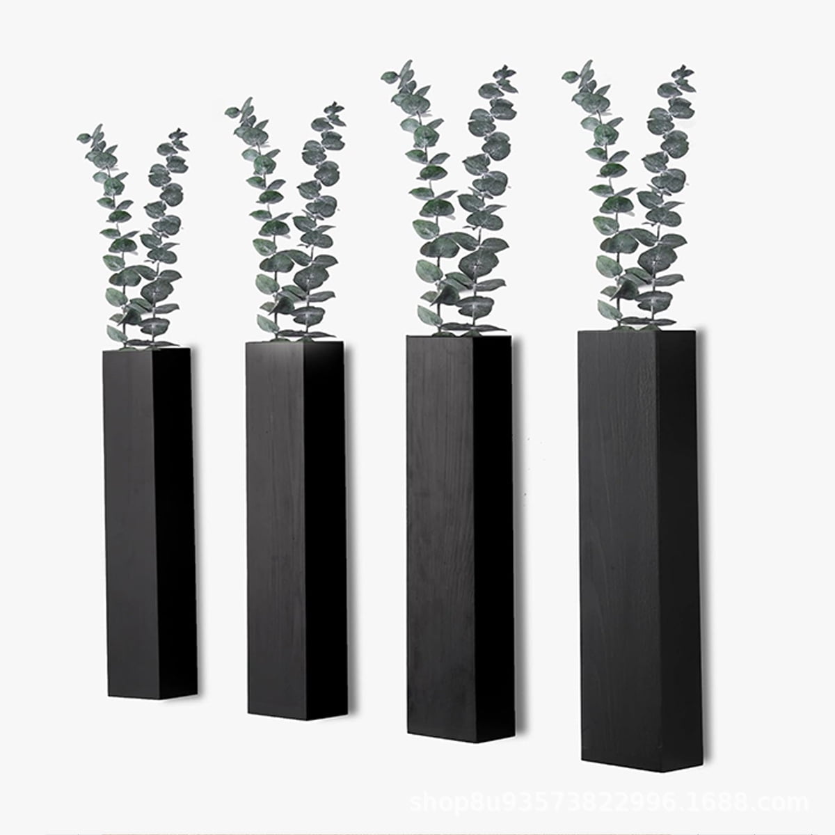 Black Wood Wall Planter for Indoor â Modern Farmhouse Hanging Planter for Dried Flowers, Greenery & Succulents â Living Room, Bathroom & Kitchen Wall Decor