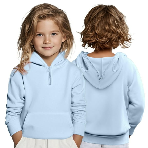 SGMVNU Girls Novelty Hoodies 11-12 Years Little Boys Quarter Zip Pullover Hooded Sweatshirt Long Sleeve Tops Kids Hoodie with Pocket for Kids Light Blue