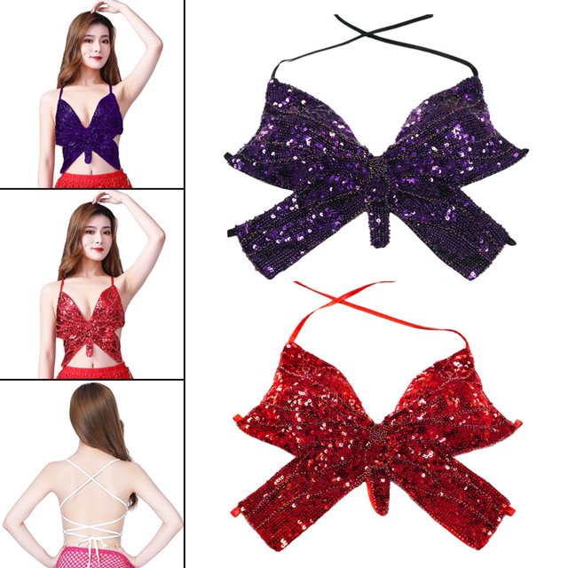 2 uds. Traje de danza del vientre para mujer, sujetadores de lentejuelas, Tops , ropa para discoteca Hugo Sujetador de danza del vientre para mujer