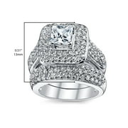 Metal Masters Womens 1Ct. Sterling Silver 925 Princess-cut Double Halo Cubic Zirconia Wedding Engagement Ring Set