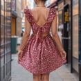 thumbnail image 4 of Ruyang Womens Summer Wrap Dress Summer Square Neck Ruffle Shoulder Bow Big Hem Ruffle Sleeves Asymmetric Hem Dress, 4 of 5