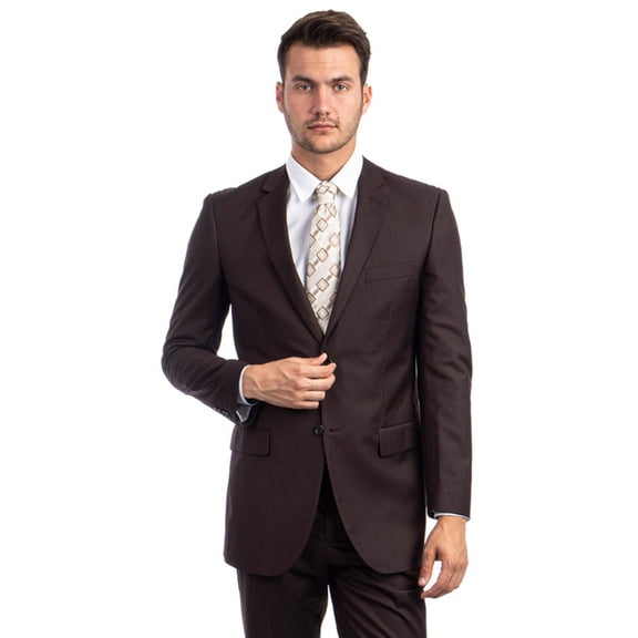 Men's Demantie Suits Modern Fit Business Suit Rich Chocolate Brown Size 34 Short