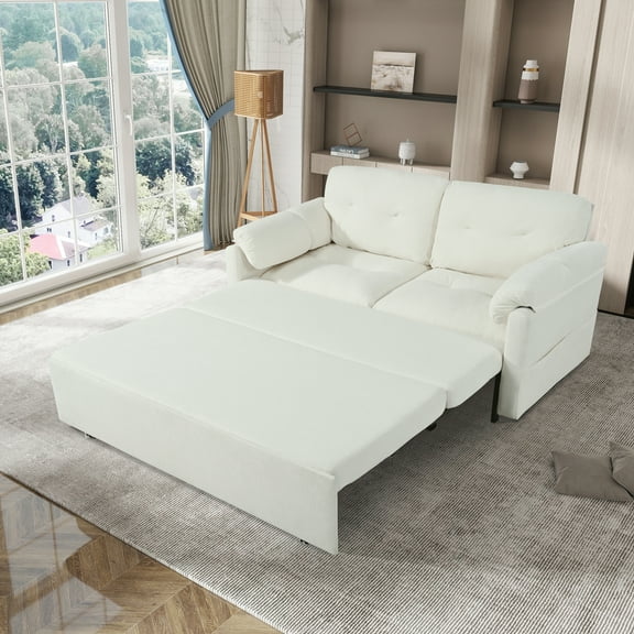JIE LISHUN 71.65" Convertible Pull-Out Sofa Bed – 3-in-1 Sleeper Couch for Small Apartment, Living Room & Bedroom – Queen-Size Sofa Bed with Comfortable Upholstery & Space Saving Design,Beige