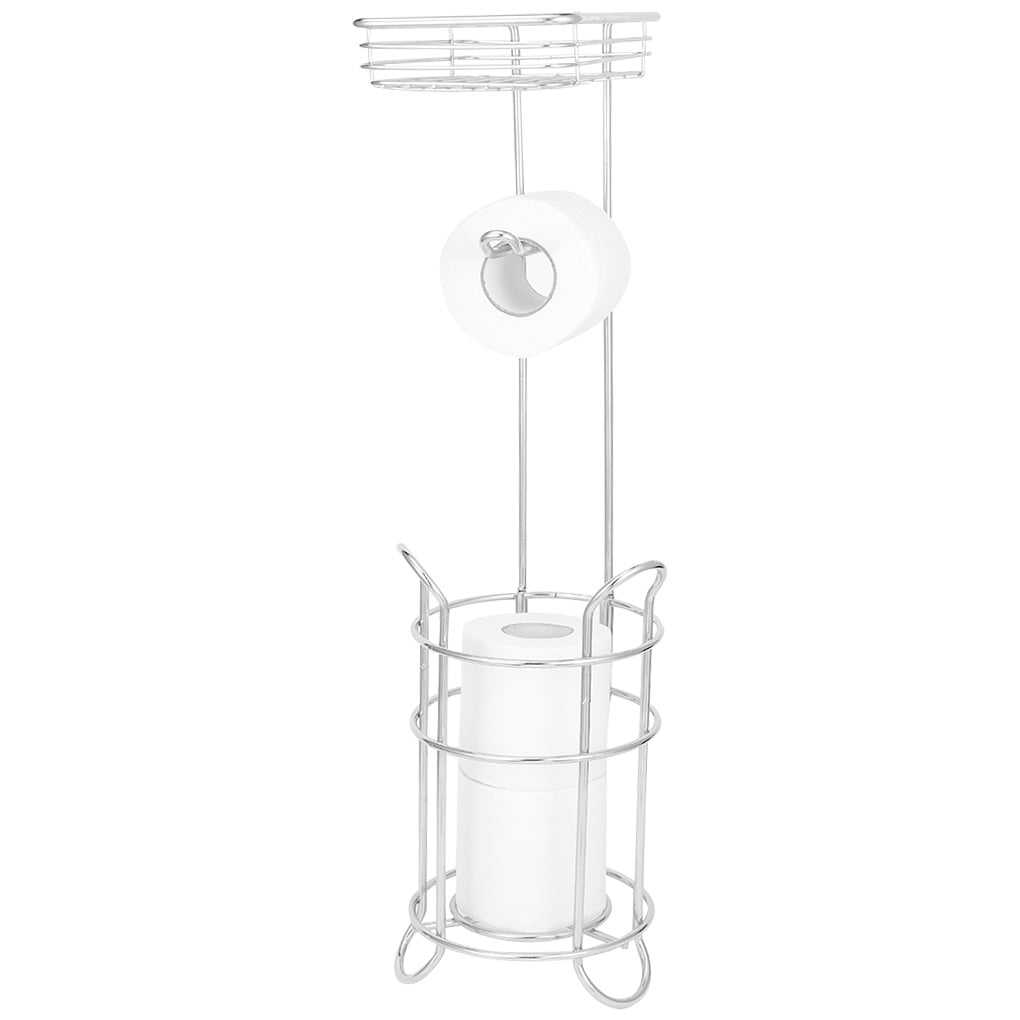 Freestanding Metal Wire Toilet Paper Roll Holder Stand with Tray