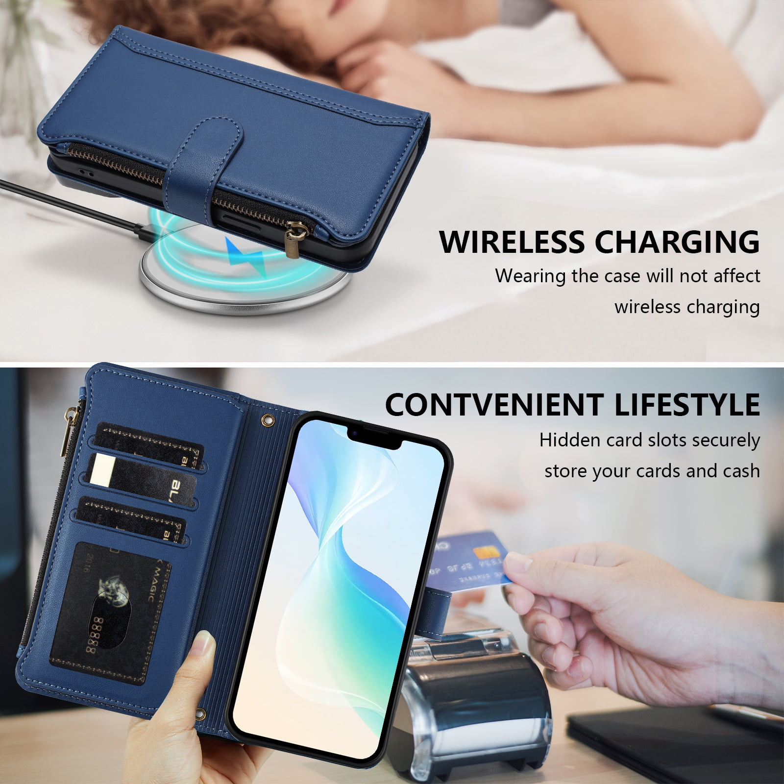 Case for TCL K23 Classic Leather Phone Case with Detachable Wrist Strap Zipper Pocket Card Holder Kickstand Support Wireless Charging Shockproof Cover