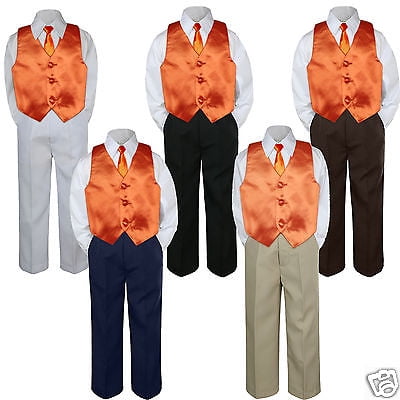 

4pc Orange Vest & Tie Halloween Party Suit Set Baby Boy Toddler Kid Uniform S-7