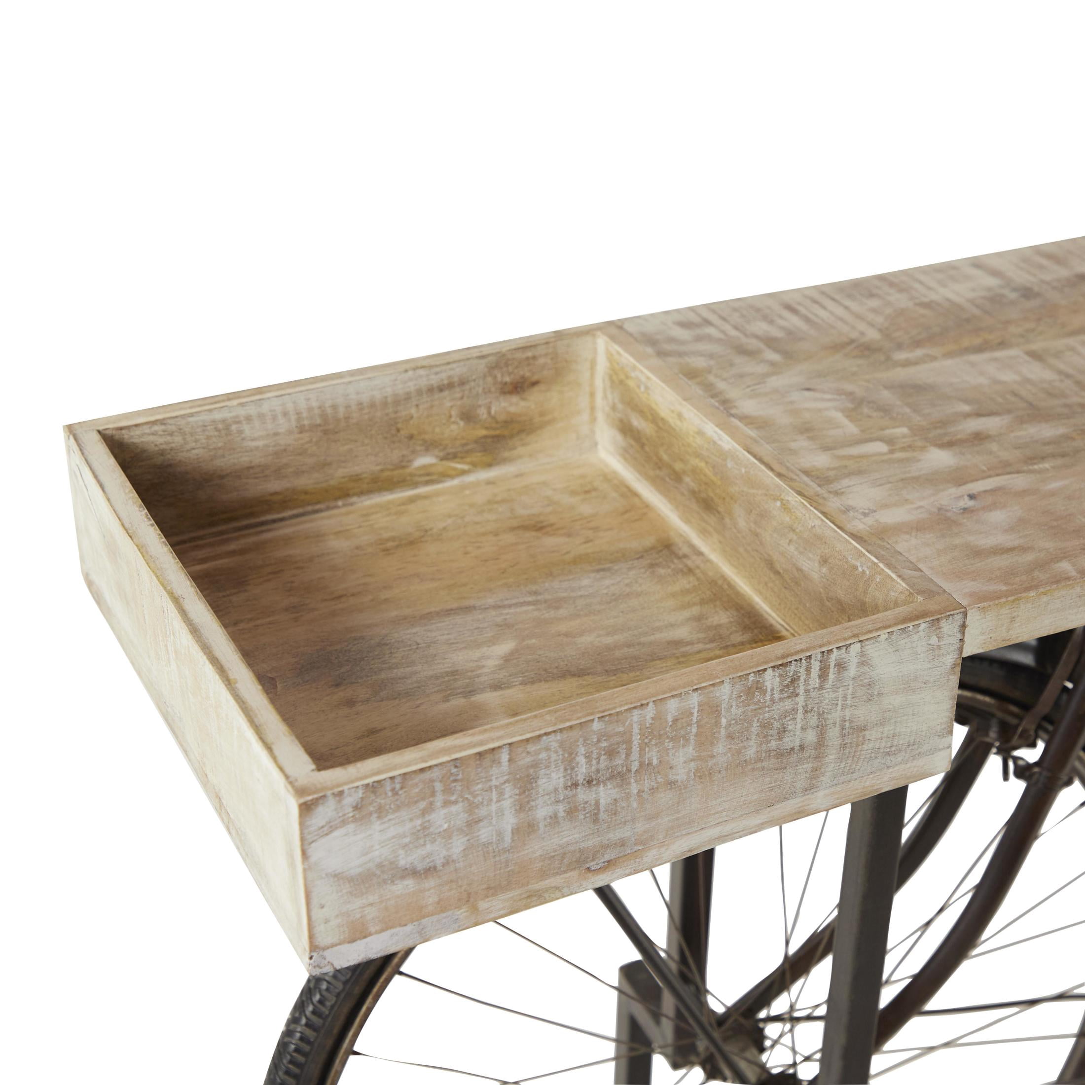 DecMode Rustic Metal Black Bicycle Console Table with Brown Wood Tabletop, 76"W x 37"H