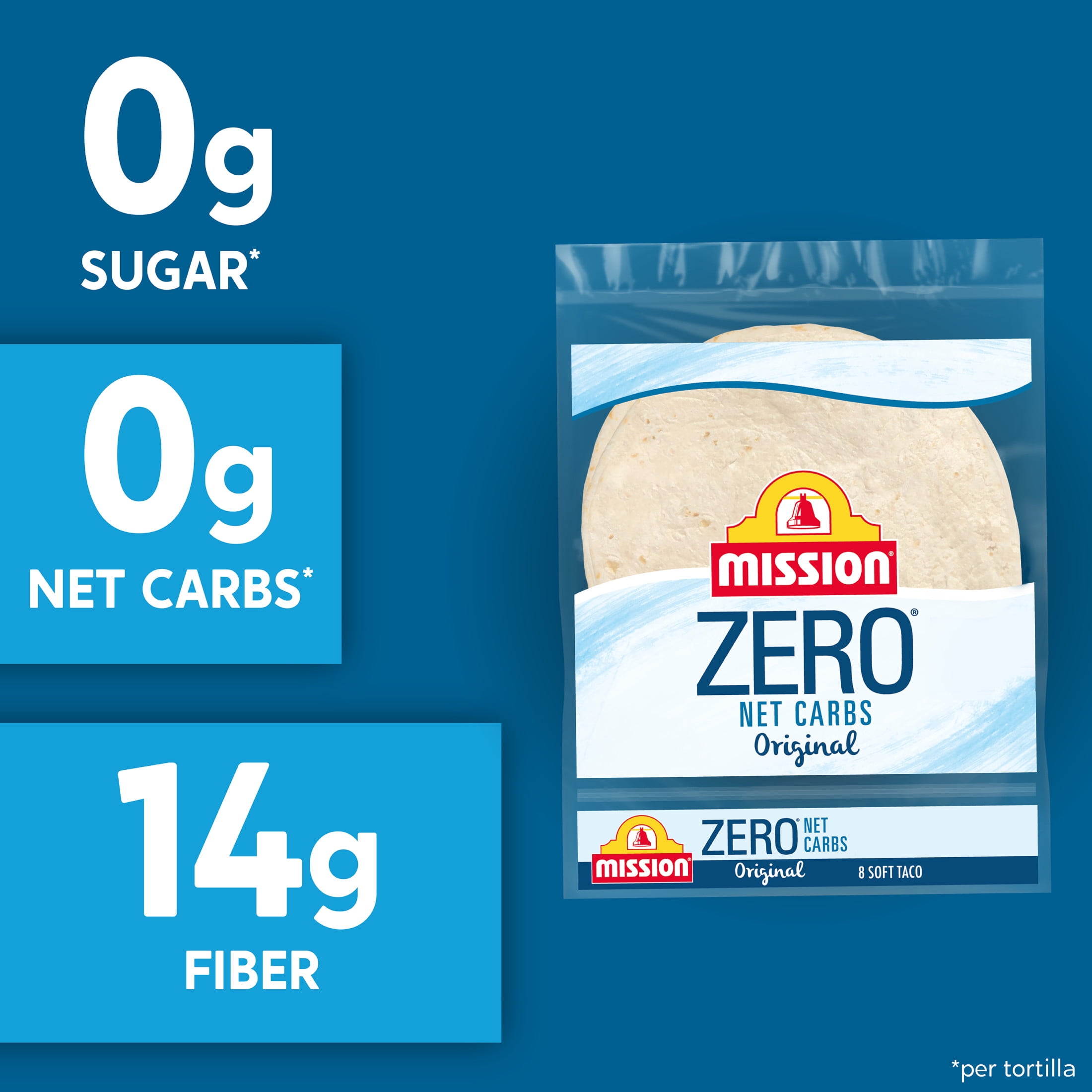 (3 pack) Mission Zero Net Carbs Original Flour Tortillas, Soft Taco Size, 8 Count