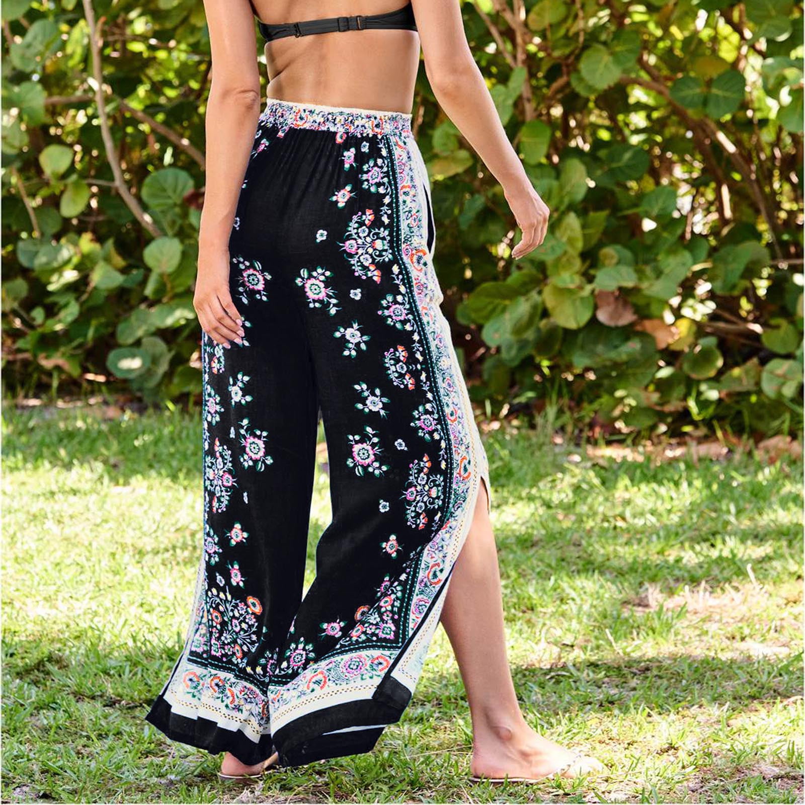 Amazon.com: Bemona Women's Wide Leg Pants High Waist Yoga Pants with Slits  Casual Flowy Beach Palazzo Pants for Women Black : Clothing, Shoes & Jewelry