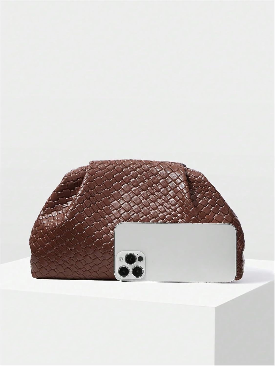 Women's Woven Evening Bag Dumpling Clutch Purse No Strap Handbags Elegant Faux PU Leather Clutch Bag | Woven, No Strap, Elegant, Faux PU Leather