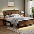 thumbnail image 3 of Rustic Bed Frame Full Size with Barn Door Headboard, LED Bed Frame with Charging Station, Industrial Platform Metal Bed Frames, No Box Spring Needed, Easy Assembly, Brown, 3 of 7