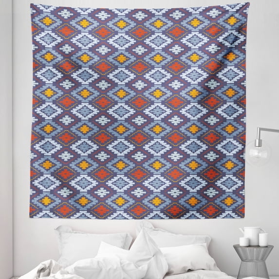 Tribal Tapestry, Mexican Traditional Motifs Native Cultural Line Art Design Geometrical Abstract, Fabric Wall Hanging Decor for Bedroom Living Room Dorm, 5 Sizes, Multicolor, by Ambesonne