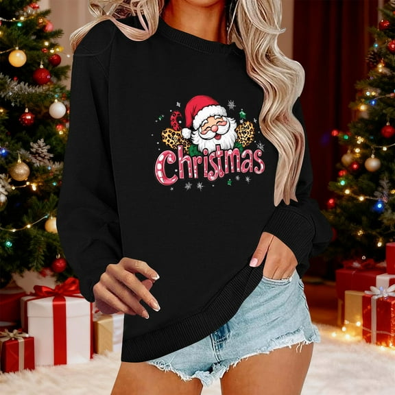 Craaazy Early Fall Fashion Christmas Shirts for Women Crewneck Long Sleeve Christmas Printed Womens Tops Gifts