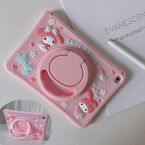 Kawaii Sanrio Kuromi Ipad Case Anime Fashion Silicone Stand Accessories for Ipad Pro 2022 2021 2020 Air 3 4 5 6 Anti Fall Case