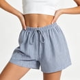 thumbnail image 2 of Women's Casual Loose Fit Lightweight Striped Shorts, Elastic Drawstring Waist, Soft Summer Beach Style, Travel Active Comfort, Casual Everyday | TruHer,Sky Blue S, 2 of 8