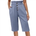 thumbnail image 2 of Pantalones Rectos de Pierna para Mujer, con Cintura Alta Elástica Fruncida, Pantalones Deportivos, Pantalones Cortos con Bolsillos, Azul XXL, 2 of 7