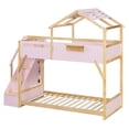 thumbnail image 4 of Harper & Bright Designs Twin over Twin House Bunk Bed with Roof, Twin Size Bunk Bed Frame with Stairs and 3-Color LED Lights for Boys and Girls Bedroom, Pink, 4 of 11