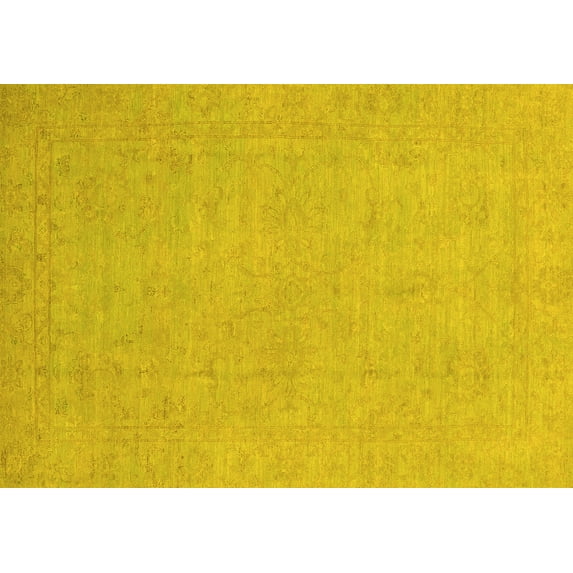 Ahgly Company Machine Washable Indoor Rectangle Oriental Yellow Traditional Area Rugs, 7' x 9'
