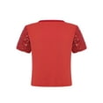 thumbnail image 4 of TTAO Kids Girls Jazz Dance Tops Round Neck Short Sleeve Sparkling Sequin Crop Top for Hip-hop Stage Performance Red 2-6, 4 of 7