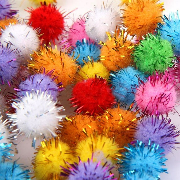 SPRING PARK 100Pcs Glitter Pom Pom Balls Sparkle BallsBird Parrot Squirrel  Hamsters Favorite Toy Tinsel Pom Poms - Assorted Color