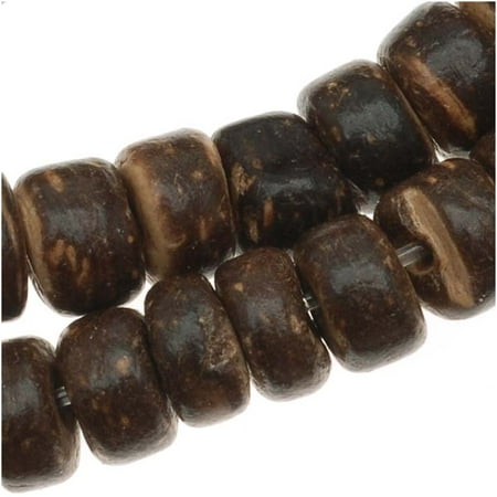 Wool Beaded Shell - Dark Brown Wood Coconut Shell Rondelle Beads - 5.5mm Diameter - 15.5 Inch Strand
