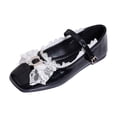 thumbnail image 4 of Women's Fashion Mary Jane Flats Square Toe with Bow Detail and Adjustable Buckle Strap Comfortable Casual Ballet Shoes Black 5.5, 4 of 7