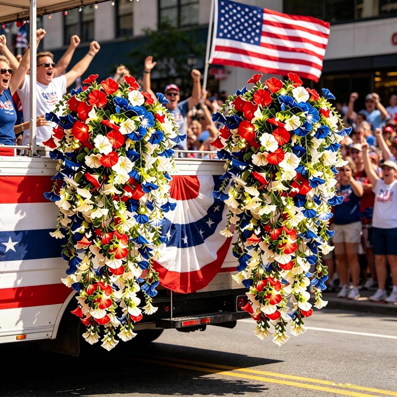 Red Blue White Flowers, Patriotic Artificial Hanging Plants, 4th of July 250th Anniversary Porch Decor Independence Day Floral Arrangement for Memorial Day Home Outdoor