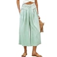 thumbnail image 4 of Mifsaly Striped Cropped Wide Leg Pants for Women High Waist Flowy Palazzo Capris with Pockets Breathable Lightweight Summer Casual Beach Vacation Clothes Green,M, 4 of 8
