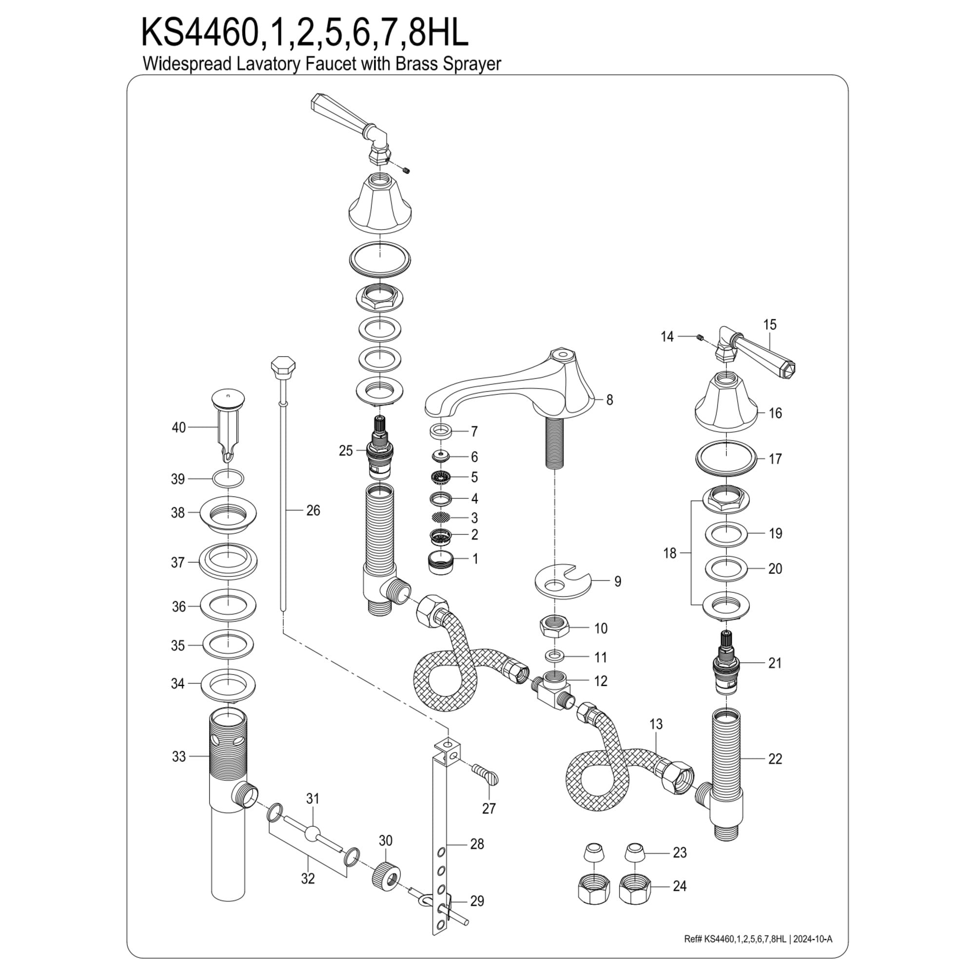 Kingston Brass KS4460HL Metropolitan Widespread Bathroom Faucet with Brass Pop-Up, Matte Black