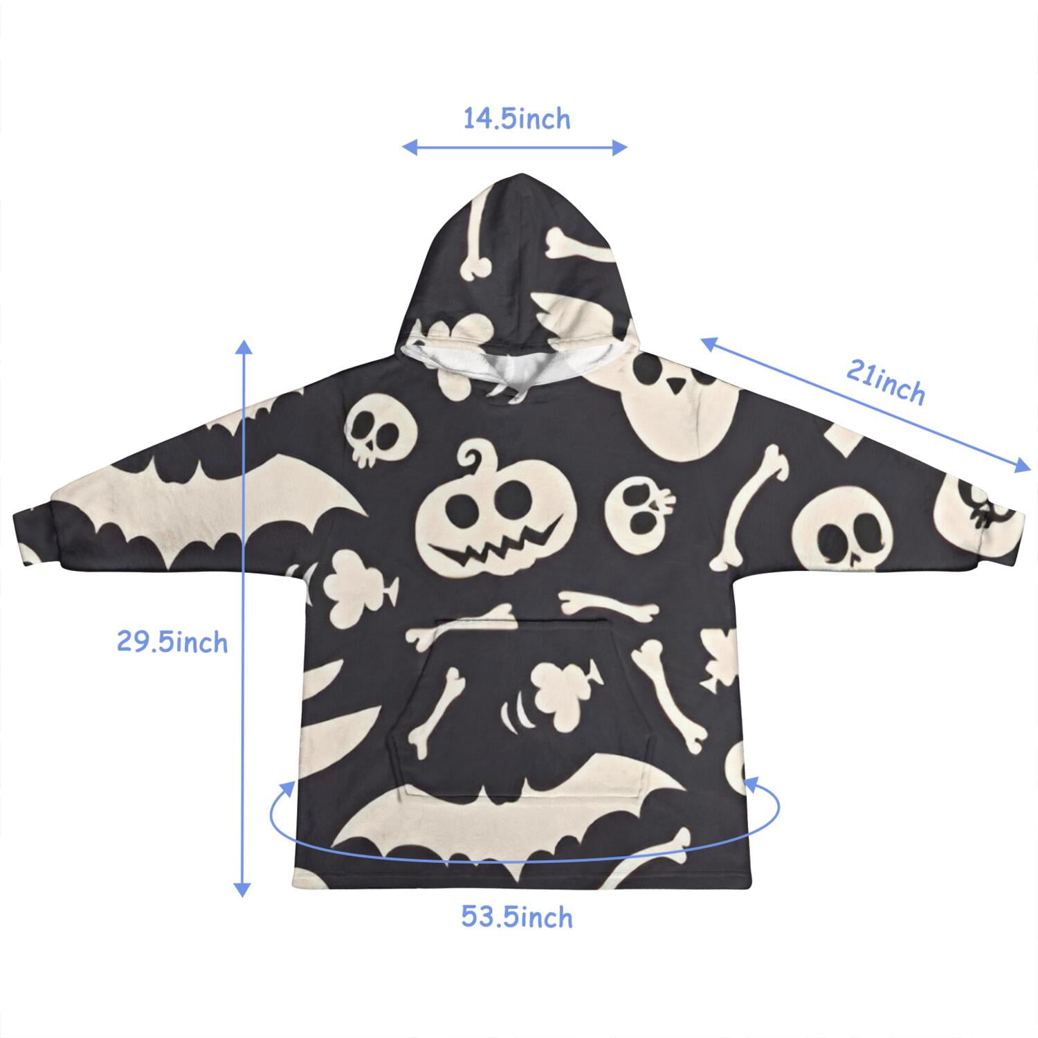 Spooky Halloween Icons Pattern Blanket Hoodies for Kids 6-13YR Oversize Wearable Blanket Hoodies for Boys Girls Teens