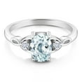 thumbnail image 2 of Gem Stone King 925 Sterling Silver Sky Blue Aquamarine and White Lab Grown Diamond 3-Stone Rings for Women (1.28 Cttw, Gemstone March Birthstone, Oval 8X6MM, Available in Size 5, 6, 7, 8, 9), 2 of 4
