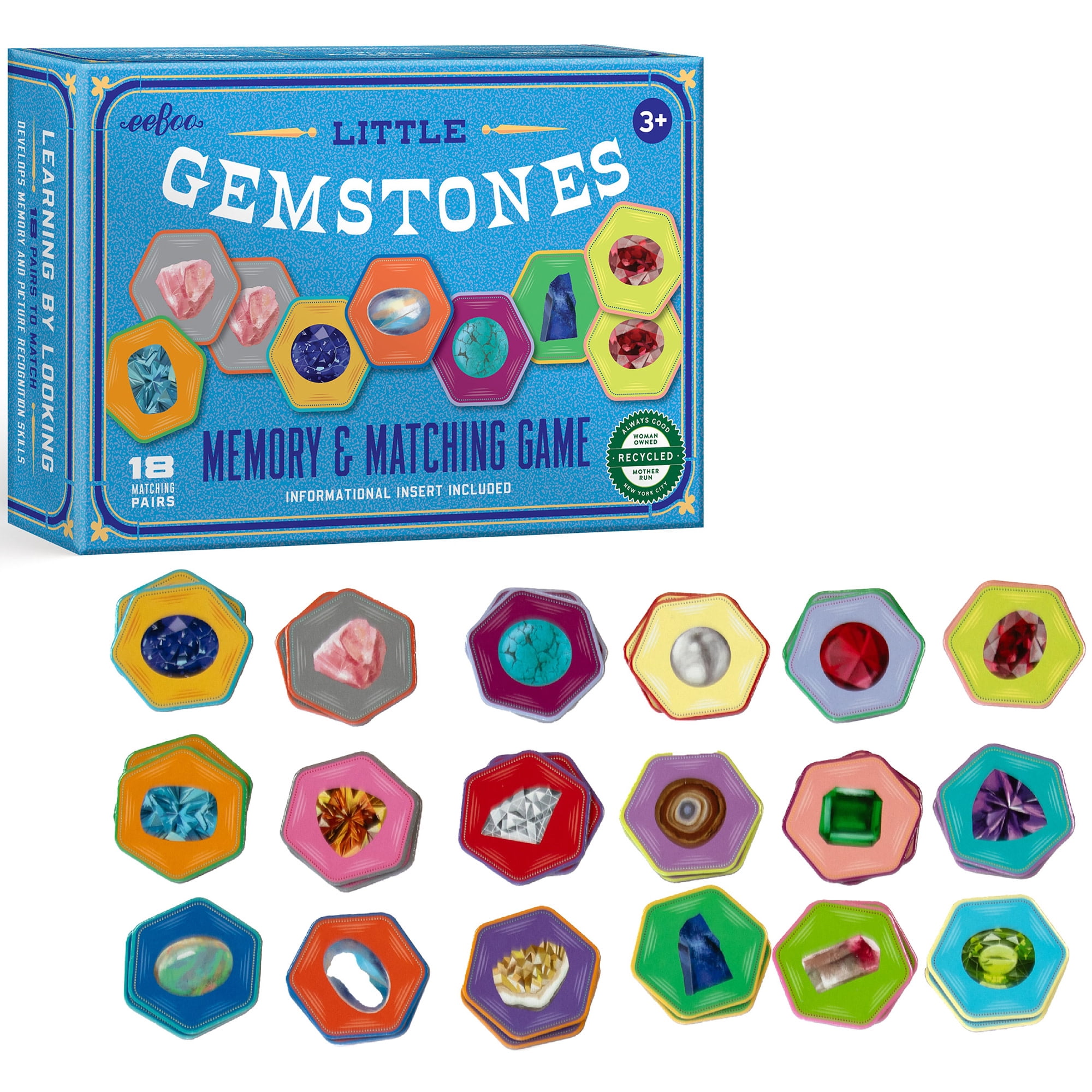eeboo: Memory & Matching Game: Little Gemstones - 18 Pairs To Memorize, Colorful Gems, Encourages Recognition, Concentration Skills, Kids Ages 5+