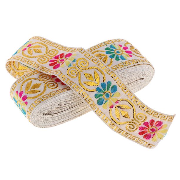 Bewildely Rollo de cinta Jacquard de costura de estilo nacional, decoración para manualidades, verde hierba Tela de costura y artesanía Blanco 45 mm x 7 m