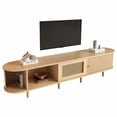 thumbnail image 4 of Light Oak Rattan TV Stand with Sliding Doors - Media Console for Living Room, 4 of 17