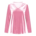 thumbnail image 3 of Duojiaj Solid Color Autumn And Winter Velvet Long Sleeved V Neck Loose T Shirt Top Women's Blouses, 3 of 3