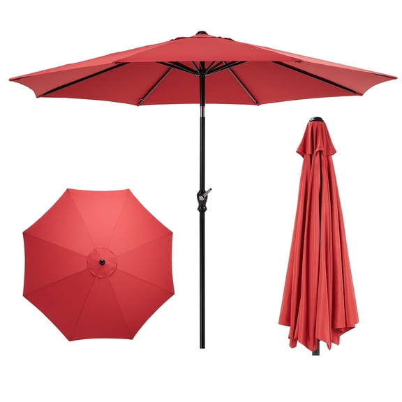 JIOABL Half Patio Umbrella - 9 ft Outdoor Shade with Crank, 5-Rib Design & UV15 Fabric for Balcony or Deck, Red
