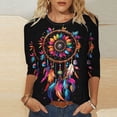 thumbnail image 1 of Xuyuer Carnival Style Print T-Shirt - Women's Fashion Loose Round Neck 3/4 Sleeve Top for Daily Wear, Festival Themed Outfits, Playful Seasonal Style & Streetwear Statement Piece, 1 of 5