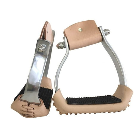 Roping Stirrup - sloped angled aluminum roping stirrups with leather tread and rubber pad