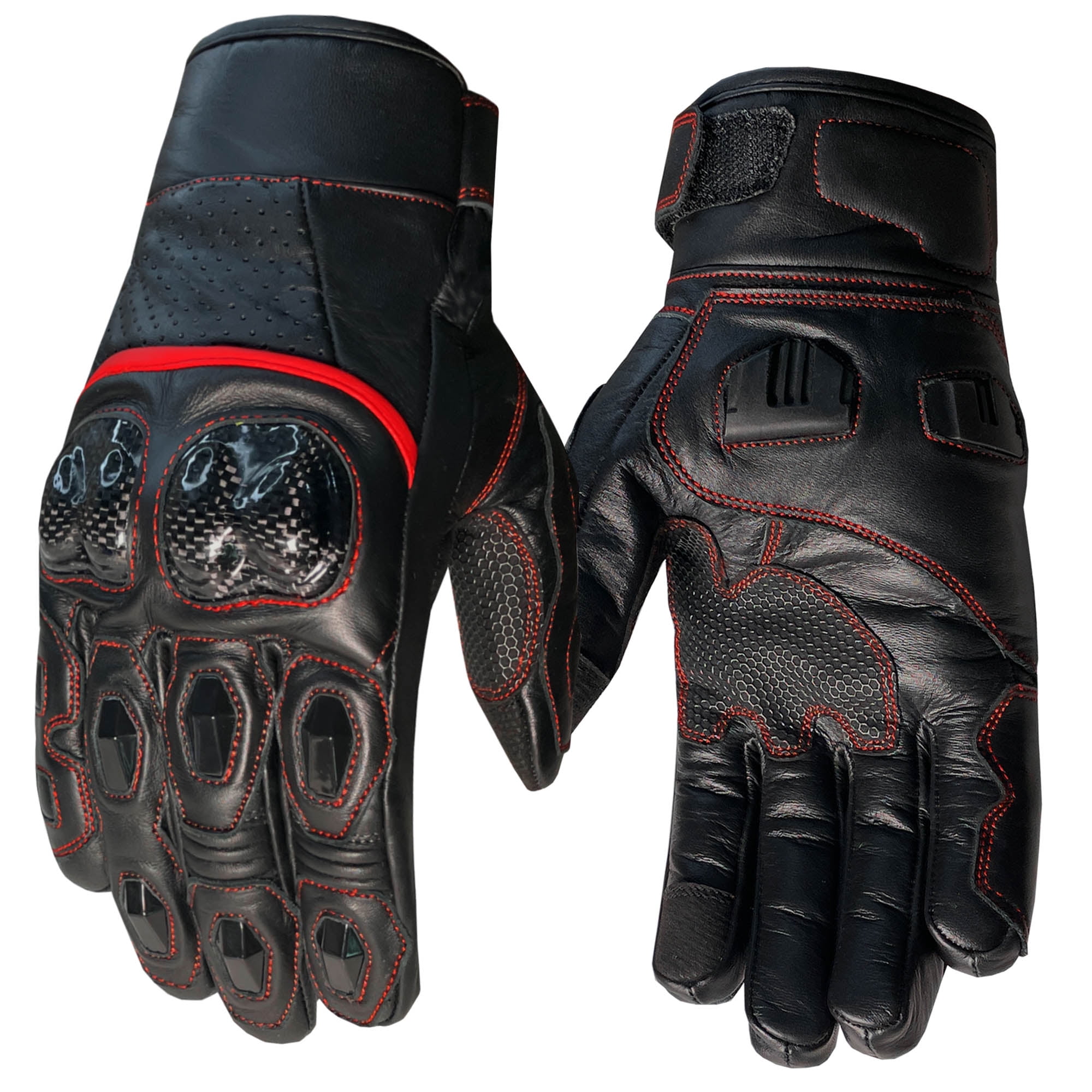 Men's Premium Leather Motorcycle Cruising Street Palm Sliders Biker Gloves Black Red S