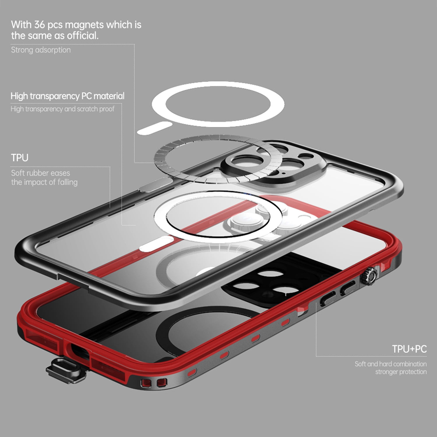 Allytech iPhone 14 Plus Case Waterproof, Magsafe Wireless Charging Full Body Protection Dust Proof Waterproof Build-in Screen Protector Daily Use Phone Case Cover for Apple iPhone 14 Plus- Red