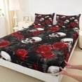 thumbnail image 3 of jejeloiu Romantic Red Rose Twin Sheet Sets,Gothic Skull Skeleton Twin Fitted Sheet,Velantine Flowers Flat Sheet For Men Women,Luxury Bedroom Decor,3-Piece, 3 of 7